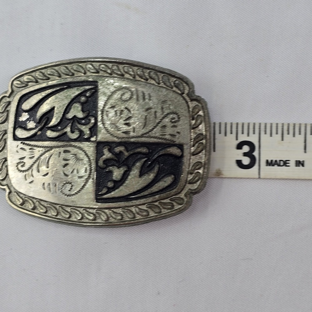 Western Belt Buckle Two Tone Quad Small Silverstone And Black Fits 1 Inch Belt - Picture 3 of 5